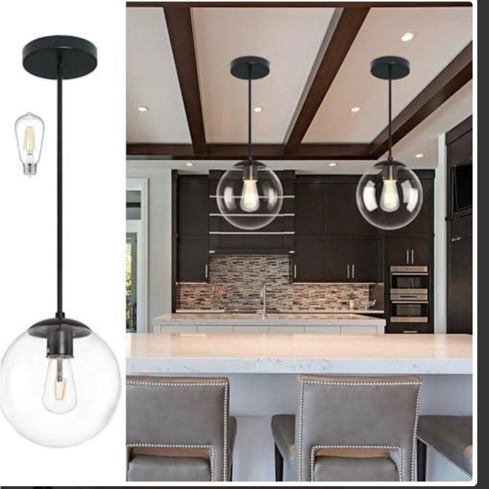 Modern Black Pendant Light with Clear Glass Globe